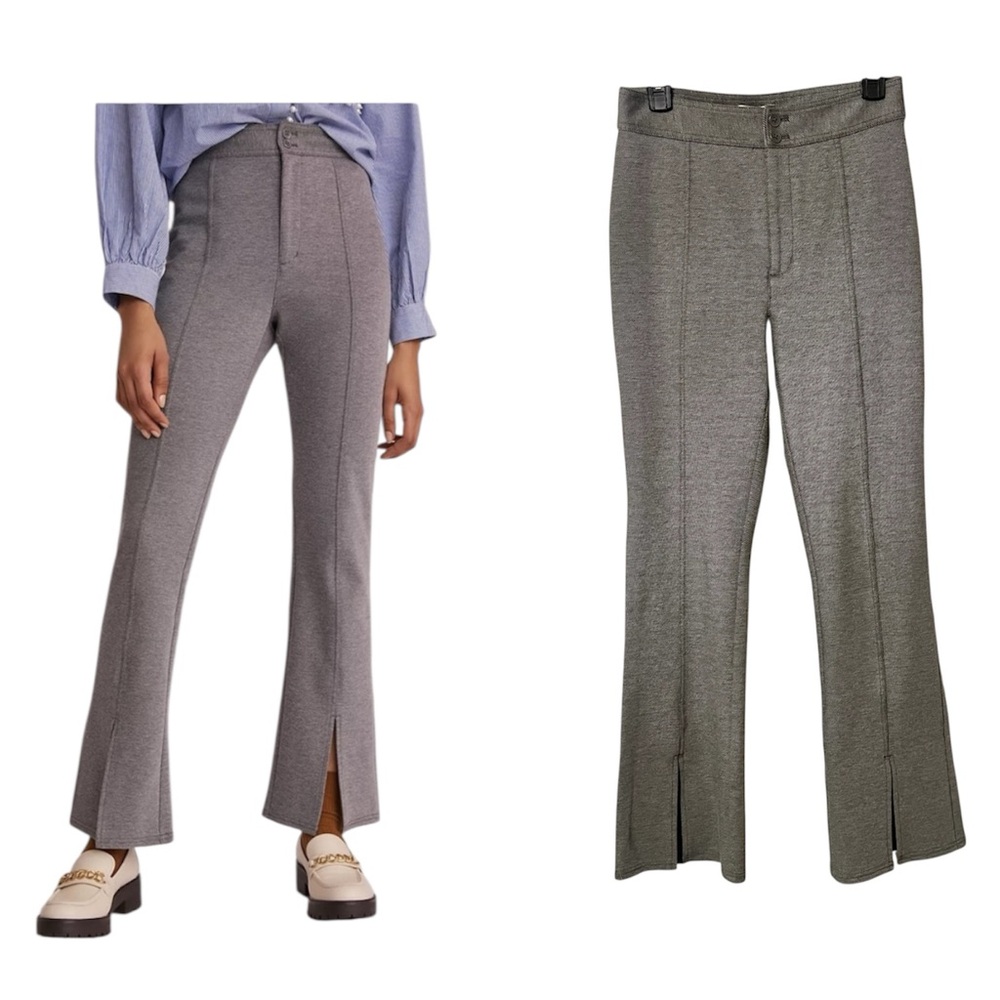 Anthropologie Maeve Gray Seamed Flare Pant Split Hem Size 8
